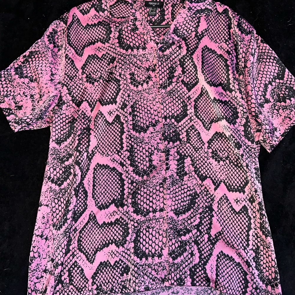 Pink/Black Short Sleeve Button Up Shirt - Forever 21 Men